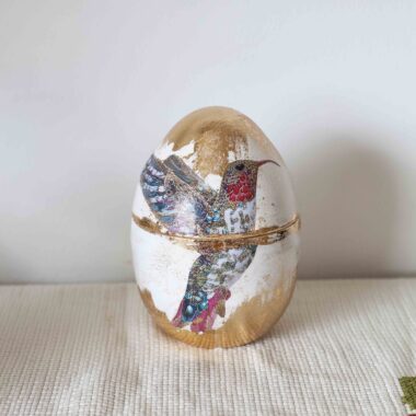 αυγό με κολιμπρί, διακοσμητικό αυγό πουλί, πολύχρωμο αυγό, πασχαλινή διακόσμηση, χειροποίητο αυγό, αυγό με φύλλο χρυσού, hummingbird egg, bird easter egg, colorful decorative egg
