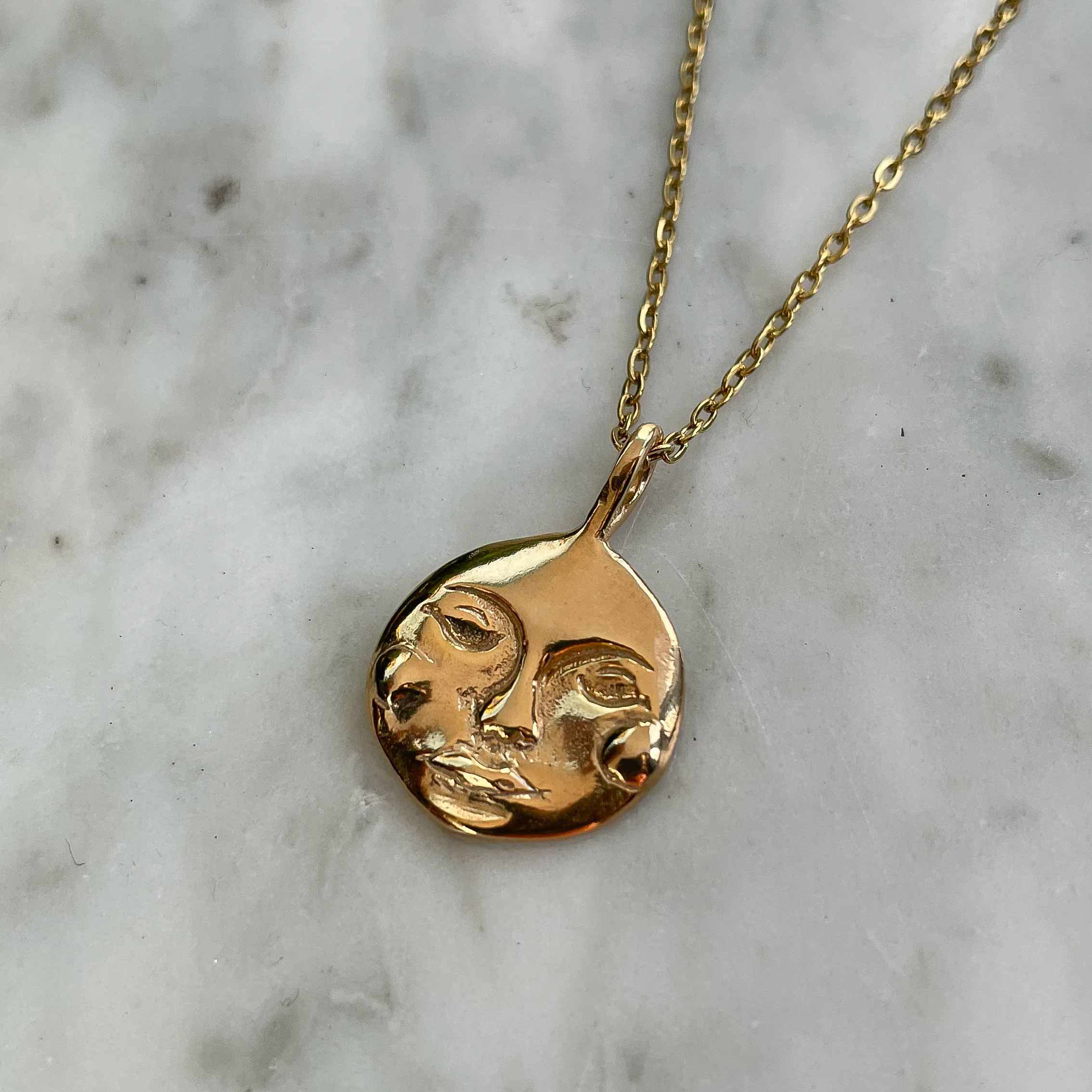 ορειχαλκοσ επιχρυσωμενος , ατσαλι , ολοκληρο φεγγαρι κολιέ, πανσεληνος φεγγαρι κολιε, χρυσο κολιε φεγγαρι