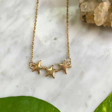 Necklace cosmic stars, shining start necklace, handmade jewelry,, handmade necklace with 3 stars together brass and stainless steel chain ορειχαλκοσ επιχρυσωμενος , ατσαλι , χειροποιητο κολιέ
