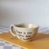 Handmade espresso cup with “peace is the greatest form of freedom” quote, beige speckled ceramic, minimalist pottery design Χειροποίητο φλιτζάνι εσπρέσο με quote “peace is the greatest form of freedom”, μπεζ κεραμικό με σαμότ, minimal αισθητική