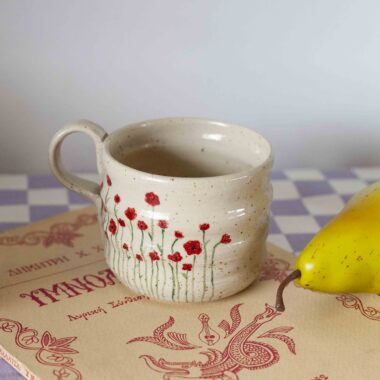 handmade mug, ceramic mug, poppy mug, floral mug, flower mug, red poppies, pottery mug, large mug, stoneware mug, hand painted, botanical mug, gift for her, κεραμική κούπα, παπαρούνες, λουλούδια
