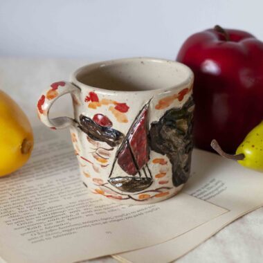 sea landscape, boat mug, ocean mug, art mug, 3d ceramic, handmade mug, ceramic mug, coastal mug, unique mug, textured art, greek sea, artist mug, κεραμικη κουπα, θαλασσα, καραβι