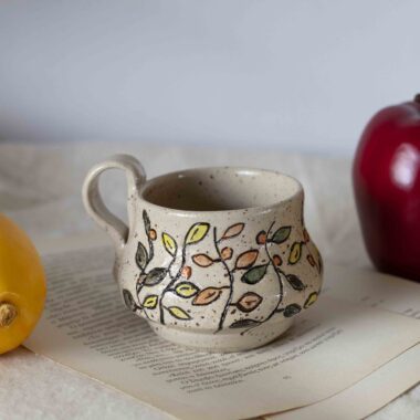 botanical mug, plant mug, leaf mug, nature mug, handmade mug, ceramic mug, green design, pottery mug, aesthetic mug, gift plant lover, eco style, floral mug, κεραμική κούπα, φυτά, φύλλα