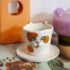 espresso cup, ginger cat, orange cat, cat mug, ceramic cup, handmade cup, cute mug, coffee set, saucer set, cat lover gift, small mug, kawaii cup, κεραμικο φλιτζανι, γατα, πορτοκαλι