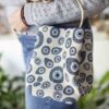 Handmade evil eye bag with single ring handle and button closure GR: Χειροποίητο τσαντάκι με μοτίβο μάτια, μονό κρίκο για χερούλι και κούμπωμα με κουμπί