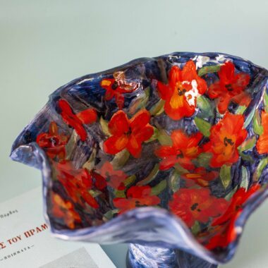 Alternative view of Blue Fruit bowl with Red Flowers - Mugaki