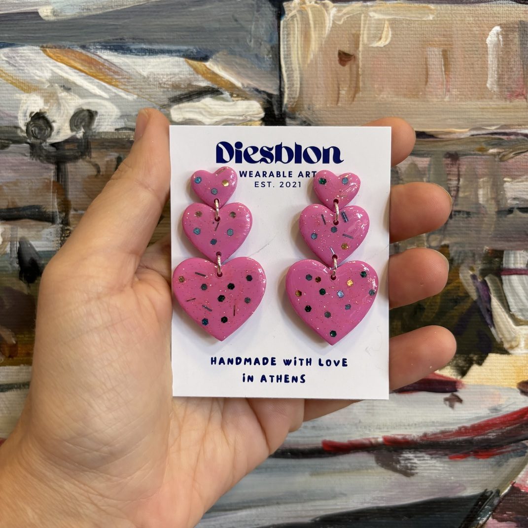 Pink Heart Dangles Earrings - Diesblon