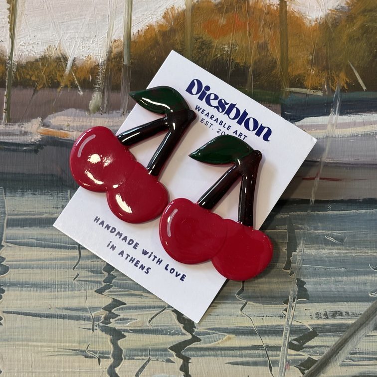 Handmade Cherry Polymer Clay Earrings - Diesblon