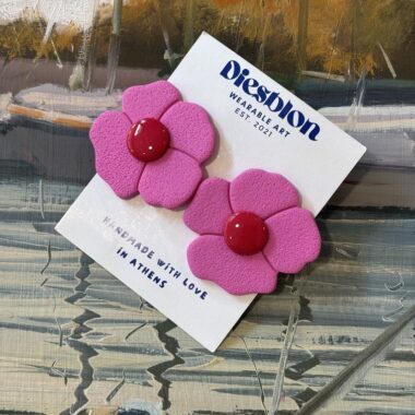 Handmade Polymer Pink Flower Earrings - Diesblon