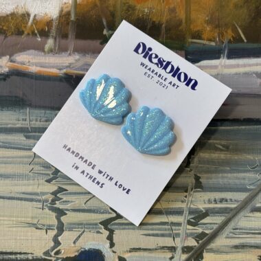 Handmade blue shell Polymer Clay Earrings - Diesblon