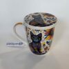 beautiful porcelain mug with lid and strainer πορσελάνη κούπα γατούλα με καπάκι και σουρωτήρι σε λευκό φόντο
