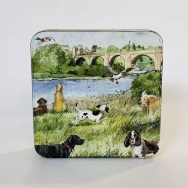 beautiful tin box with dogs at the park ομορφο τσιγκινο κουτι με σκύλους στο πάρκο
