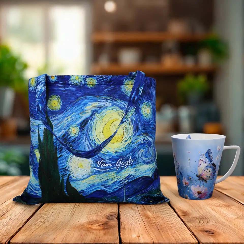 Van Gogh Starry Night lunch bag, CARMANI lunch bag, art lunch bag, Vincent van Gogh bag, artistic everyday accessory