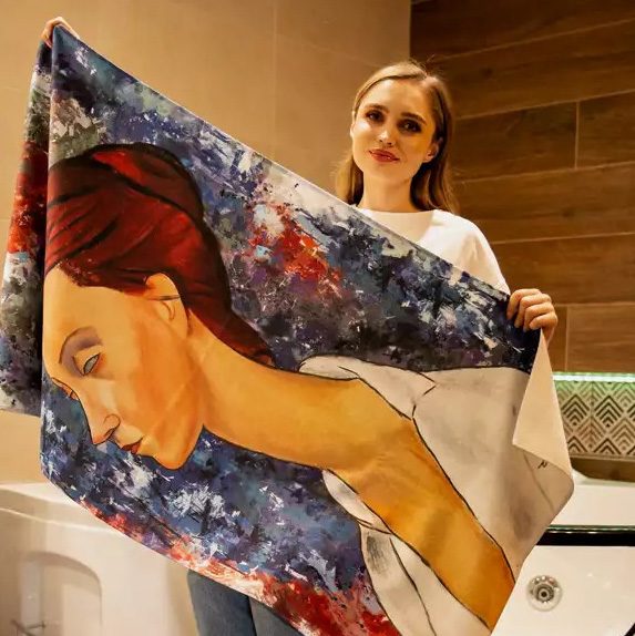 Large towel 70x140 cm with Amedeo Modigliani Lunia Czechowska artwork – CARMANI