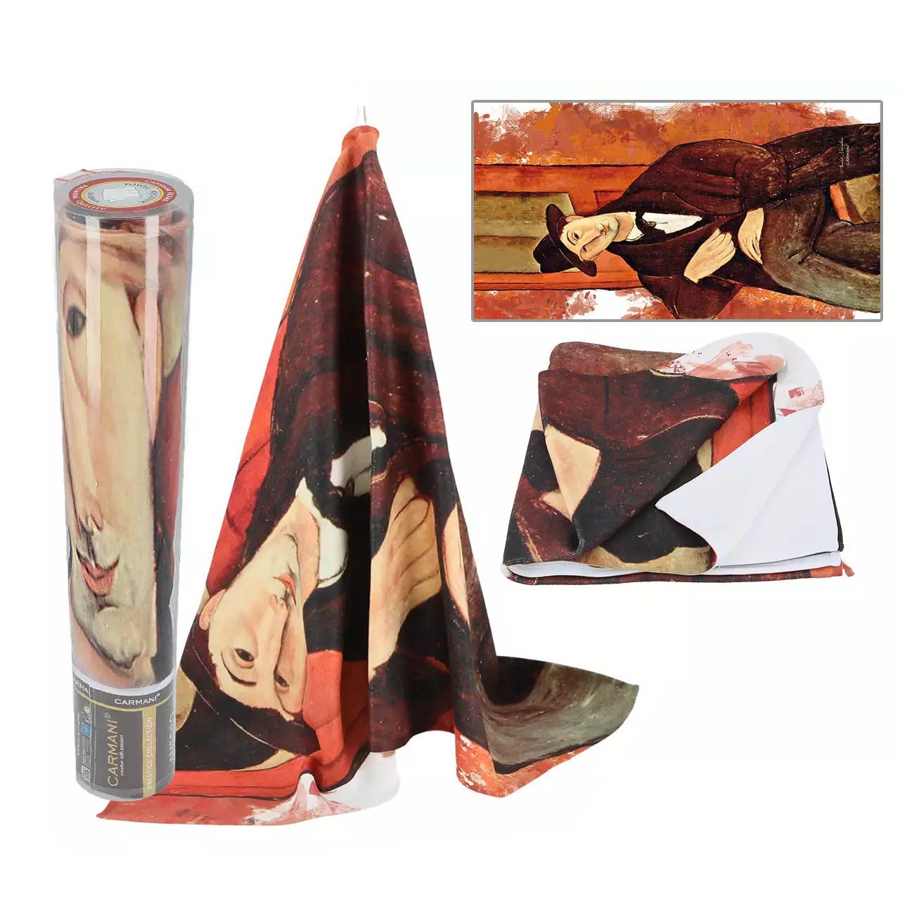 Large towel 70x140 cm with Amedeo Modigliani Mario Varvogli artwork – CARMANI Μεγάλη πετσέτα 70x140 cm με το έργο του Amedeo Modigliani «Μάριο Βαρβόγκλι» – CARMANI