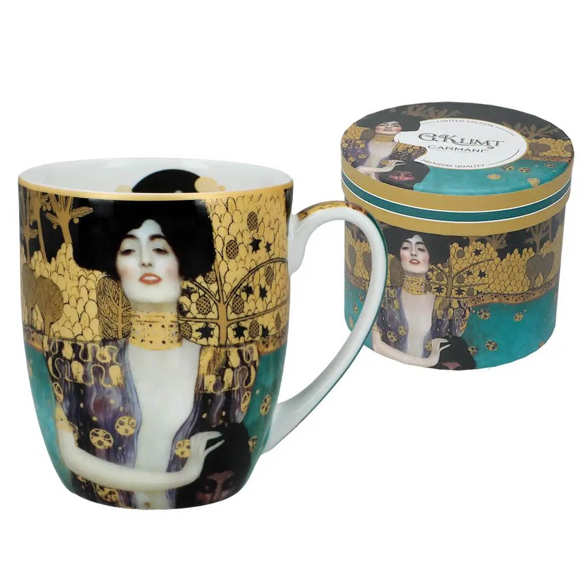 Porcelain Camio mug 400 ml decorated with Gustav Klimt Judith artwork – Πορσελάνινη κούπα Camio 400 ml με το έργο του Gustav Klimt «Ιουδήθ» – CARMANI