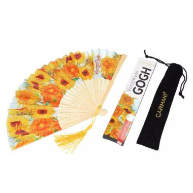 CARMANI fan 22 cm decorated with Vincent van Gogh Sunflowers artwork – Βεντάλια CARMANI 22 cm με το έργο του Vincent van Gogh «Ηλιοτρόπια» – CARMANI