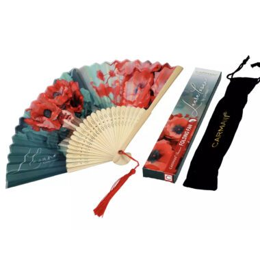 CARMANI fan 22 cm decorated with L. Lozano Lady’s Floral Symphony artwork – CARMANI