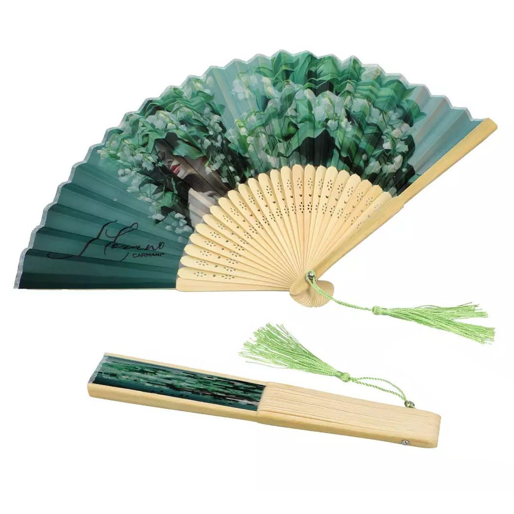 CARMANI fan 20 cm decorated with L. Lozano Lady’s Floral Symphony artwork – CARMANI