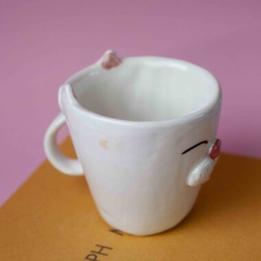 Alternative view of Handmade White Cat Mug - Mugaki