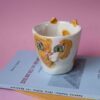 handmade ceramic mug with orange cat. χειροποίητη κεραμική κούπα γάτα πορτοκαλί.