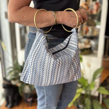 Alternative view of Ηandmade Blue Curly Striped Bag with Two Hoop Handle - Panino