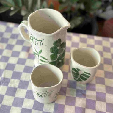 Alternative view of Green Ceramic Floral Set with Jug and Two Cups - Mugaki