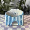 handmade ceramic sponge holder with light blue stripes and a heart. χειροποίητη κεραμική σφουγγαροθήκη με γαλάζιες ρίγες.