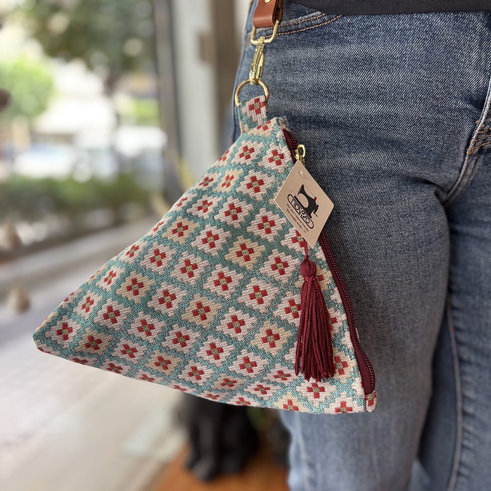 Ηandmade Striped Triangle Bag with red crosses - Panino - Image 2