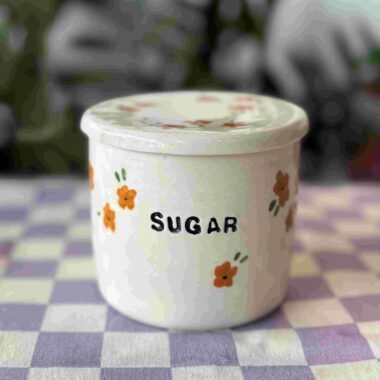 handmade ceramic floral sugar bowl. χειροποίητη κεραμική ζαχαριέρα φλοράλ πορτοκαλί.