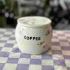 handmade floral box for coffee. χειροποίητο κεραμικό κουτί για καφέ με ρόζ λουλούδια.