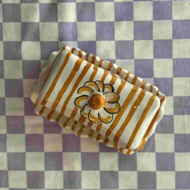 Alternative view of Ceramic Butter Dish with Orange Stripes - Mugaki