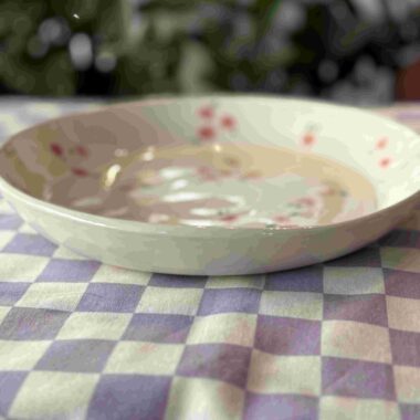 Alternative view of Ceramic Plate with Pink Flowers - Mugaki