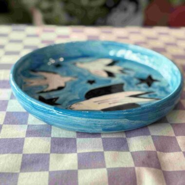Alternative view of Ceramic Plate with Swallows - Mugaki