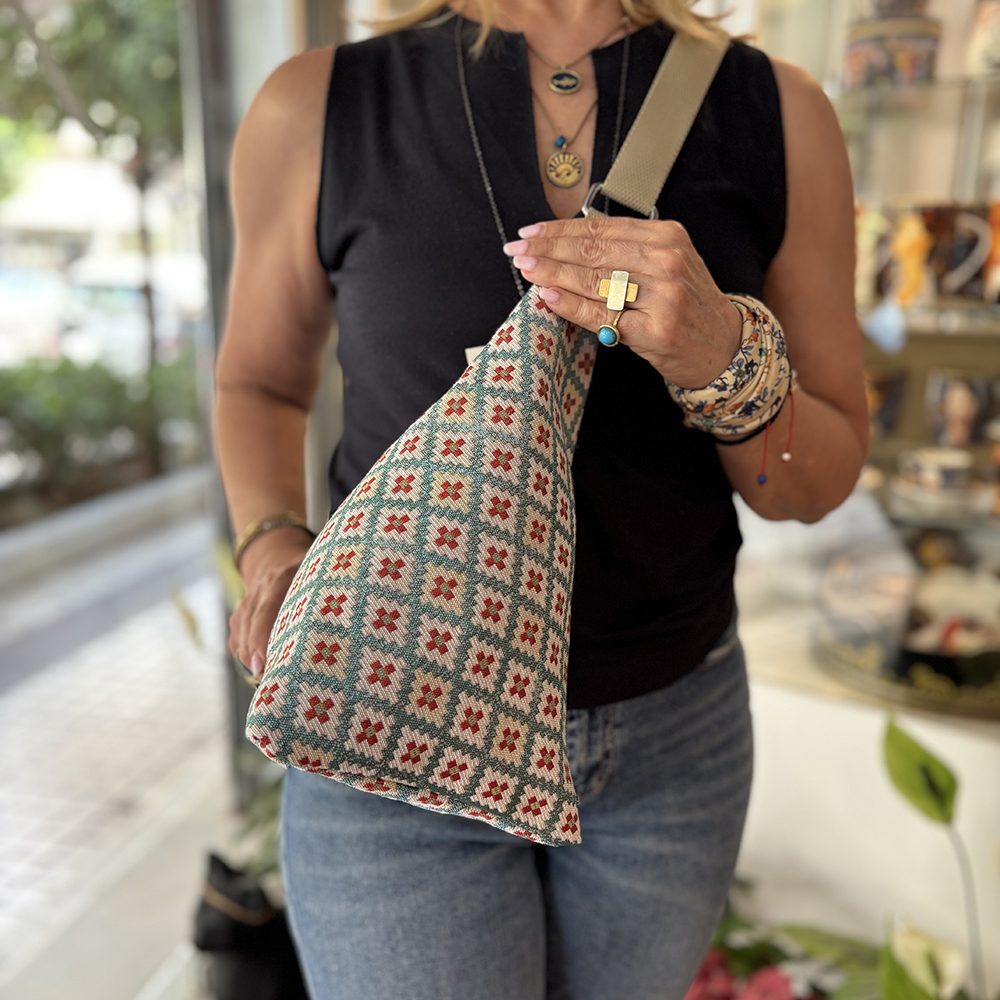 Ηandmade Striped Triangle Shoulder Bag with Red Crosses - Panino - Image 2
