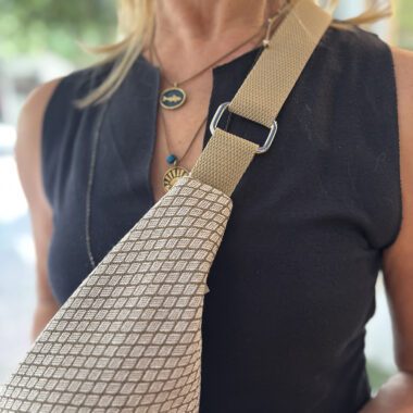 Alternative view of Ηandmade Beige Background and Brown Check Pattern Bag - Panino