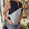 handmade blue striped bag. perfect for everyday. comfortable shoulder bag with hard handle. χειροποίητο τσαντάκι με μπλε σγουρό μοτίβο. Χοντρό ιμάντα και άνετο πιάσιμο. κατάλληλη για κάθε μέρα