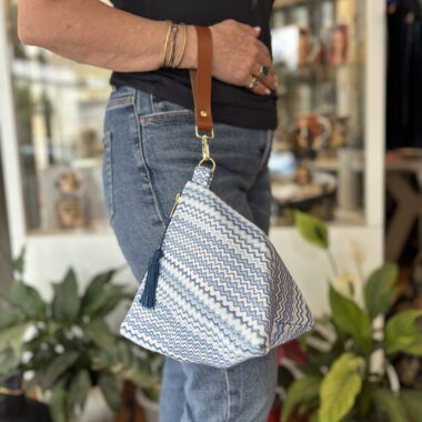 Ηandmade Blue Curly Striped Triangle Bag - Panino