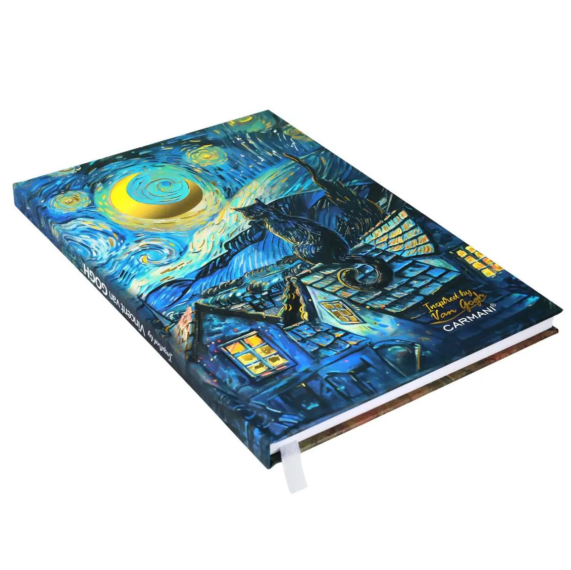 CARMANI decorative notebook featuring artwork inspired by the paintings and distinctive artistic style of Vincent van Gogh with cats