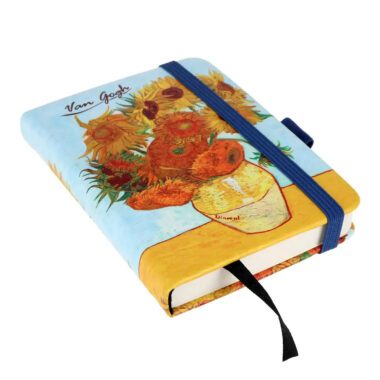 CARMANI A7 notebook featuring Vincent van Gogh’s Sunflowers painting on the decorative cover.