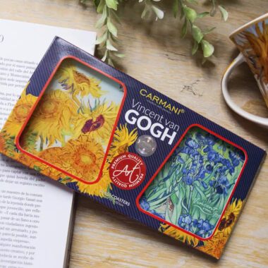 CARMANI set of two glass coasters featuring artwork inspired by Vincent van Gogh’s paintings.