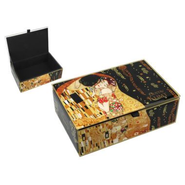 CARMANI glass jewelry box featuring Gustav Klimt’s The Kiss painting.