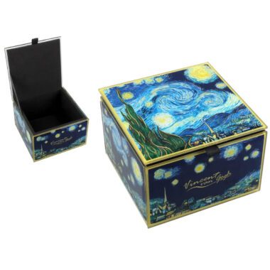 μικρή γυάλινη μπιζουτιέρα CARMANI, μπιζουτιέρα Vincent van Gogh, μπιζουτιέρα Έναστρη Νύχτα, μικρή γυάλινη θήκη κοσμημάτων, διακοσμητική μπιζουτιέρα, αξεσουάρ με έργα του van Gogh, δώρο για λάτρεις της τέχνης