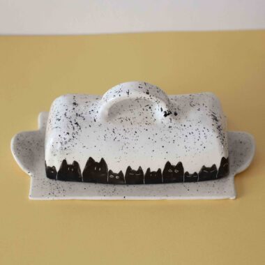 Alternative view of Ceramic Butter Dish with Black Cats - Mugaki